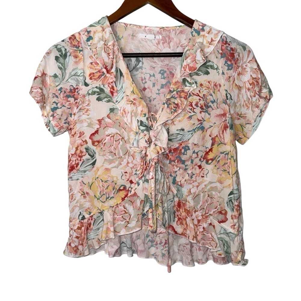 O'Neill Tropical Floral Short Sleeve Ruffle Top - Picture 2 of 16